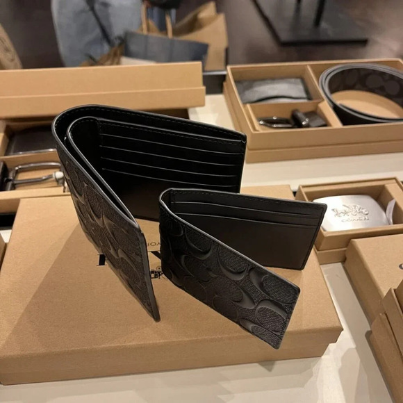 COACH MEN 3 IN 1 WALLET IN SIGNATURE LEATHER CR957 BLK - Picture 7 of 12